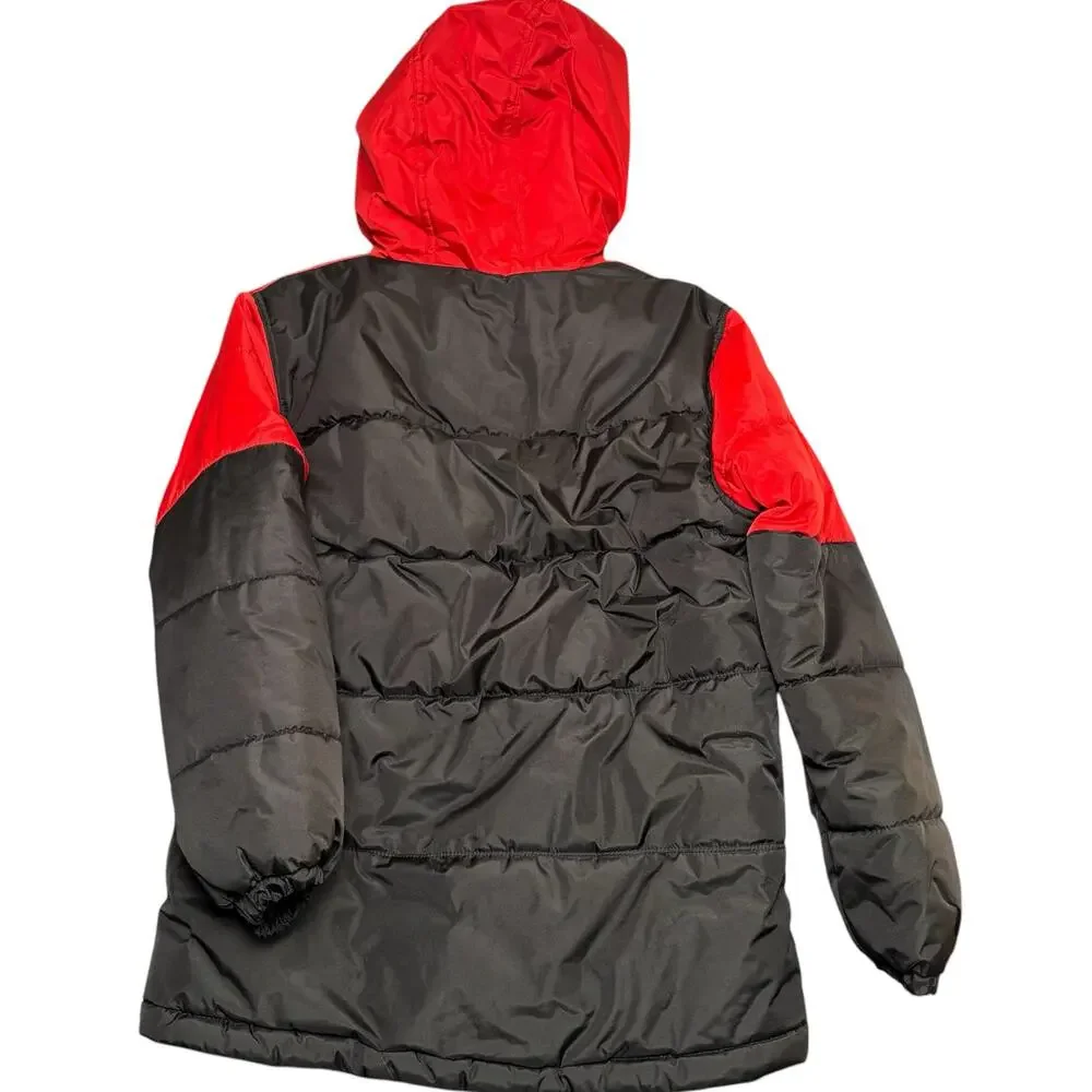 Whales Tail Red Black Hooded Puffer Jacket Coat Youth 14/16 Fleece Lined Warm